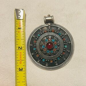 Silver and Carnelian and Turquoise Pendant